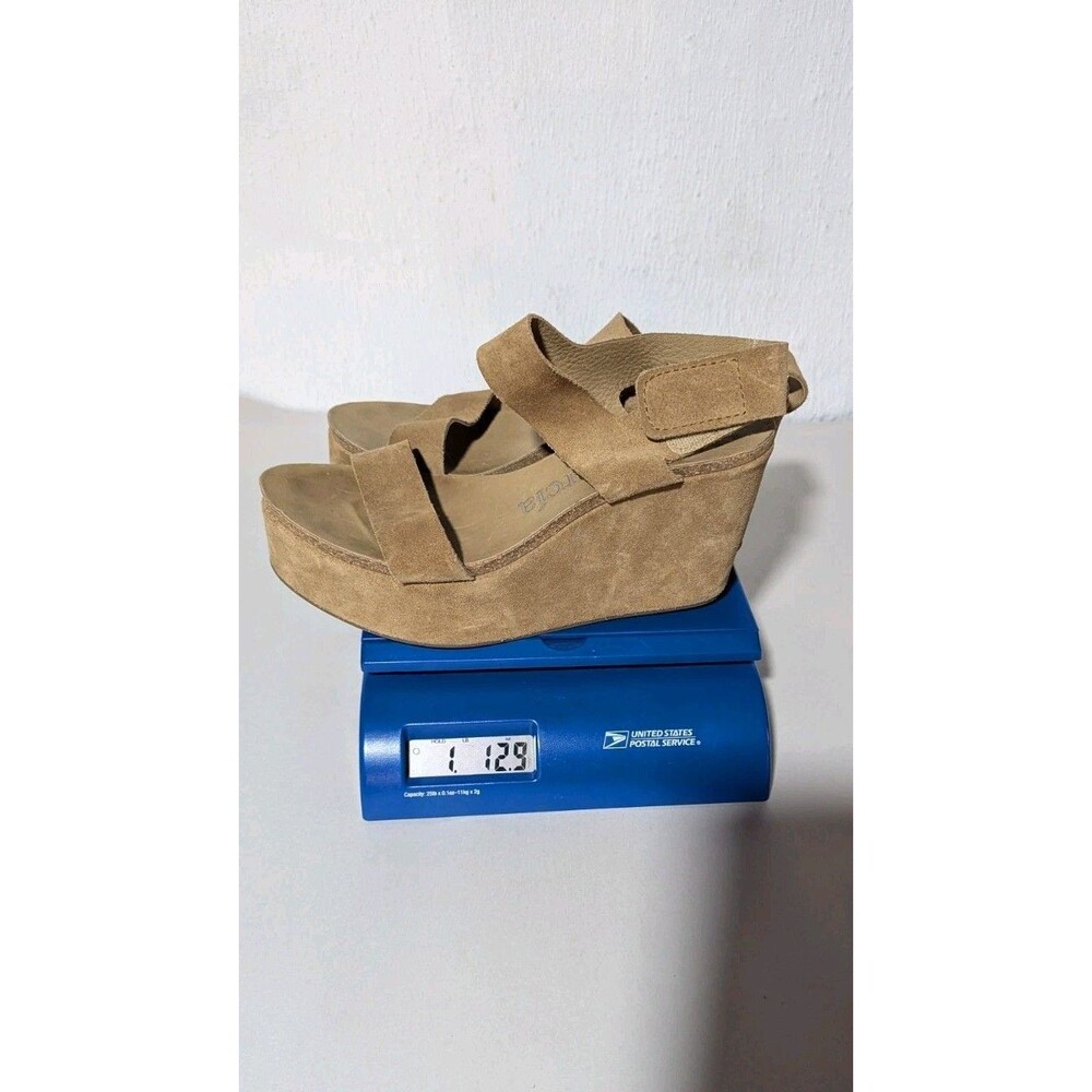 Pedro Garcia Sz 38.5 US 8.5 ? Beige Suede Ankle Strap Wedge Sandal Platform Chic - Picture 16 of 16